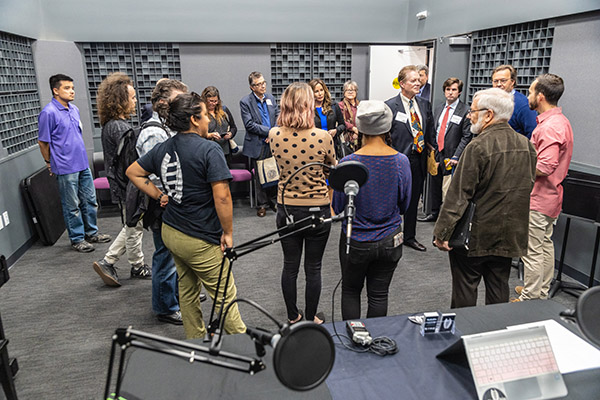 Among the areas in the impact showcase was the recording studio in the Arts and Computational Sciences Building.