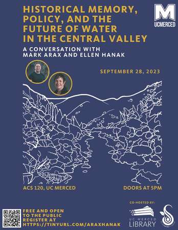 A poster for the Historical Memory, Policy and the Future of Water event at UC Merced. 